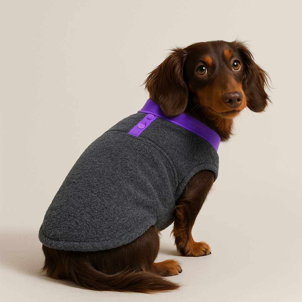 Dachshund Fleece Vest Two-Tone Sleeveless Jumper XS–XL Cold Weather Dog Coat Doxie Winter Sweater Machine Washable | Koossa